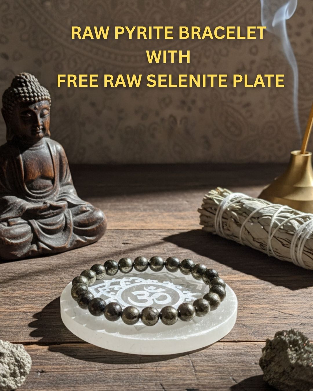 Pyrite Money Bracelet with FREE Raw Selenite Plate (Buy 1 Get 1 Offer)