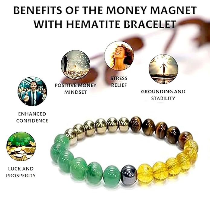 Money Magnet Bracelet – Citrine, Pyrite, Tiger Eye, Green Aventurine & Hematite for Wealth, Luck & Success