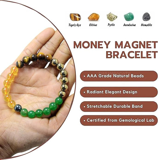 Money Magnet Bracelet – Citrine, Pyrite, Tiger Eye, Green Aventurine & Hematite for Wealth, Luck & Success